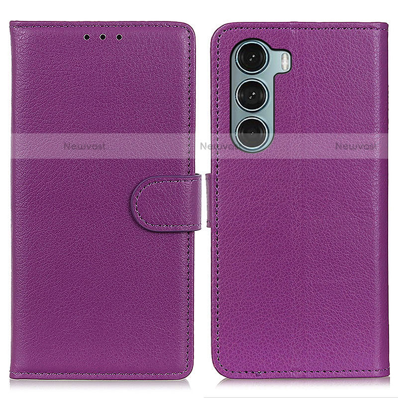 Leather Case Stands Flip Cover Holder A03D for Motorola Moto G200 5G Purple