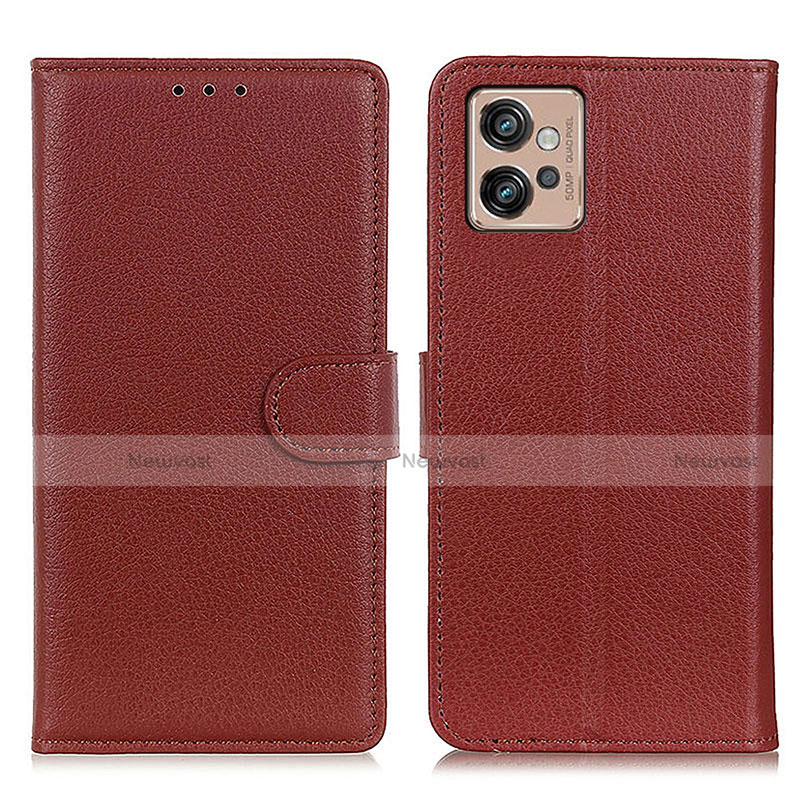 Leather Case Stands Flip Cover Holder A03D for Motorola Moto G32 Brown