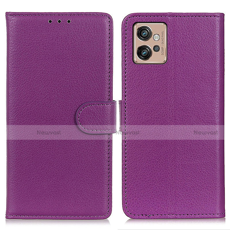 Leather Case Stands Flip Cover Holder A03D for Motorola Moto G32 Purple