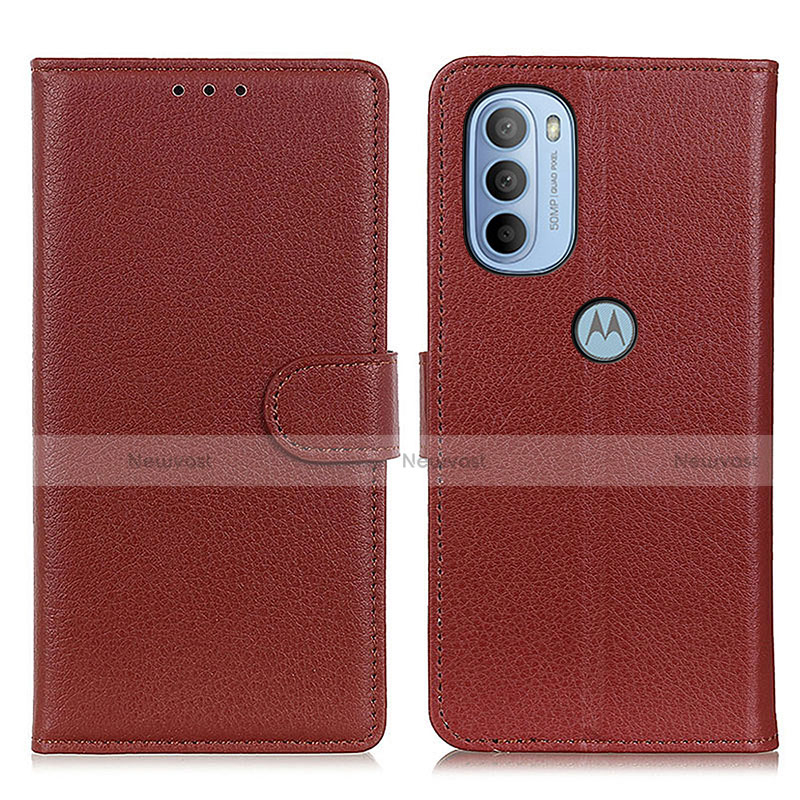 Leather Case Stands Flip Cover Holder A03D for Motorola Moto G41 Brown