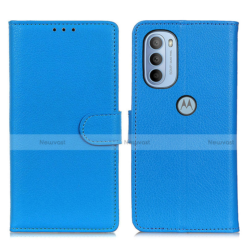 Leather Case Stands Flip Cover Holder A03D for Motorola Moto G41 Sky Blue