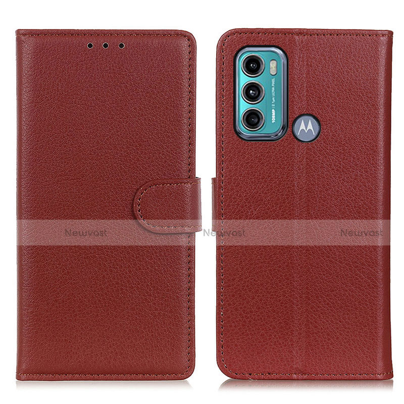 Leather Case Stands Flip Cover Holder A03D for Motorola Moto G60 Brown