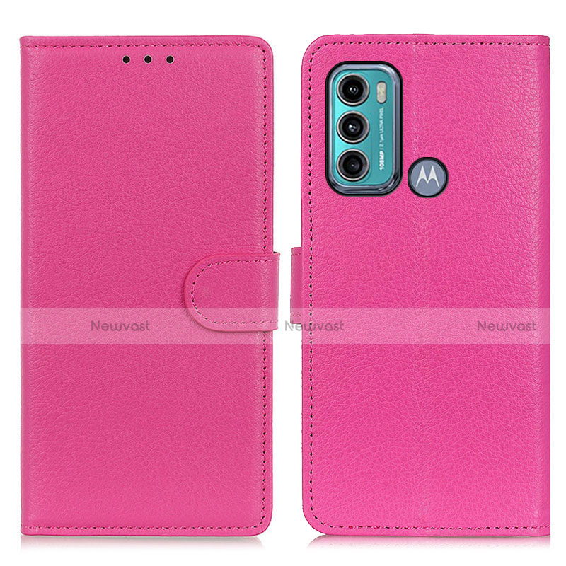 Leather Case Stands Flip Cover Holder A03D for Motorola Moto G60 Hot Pink