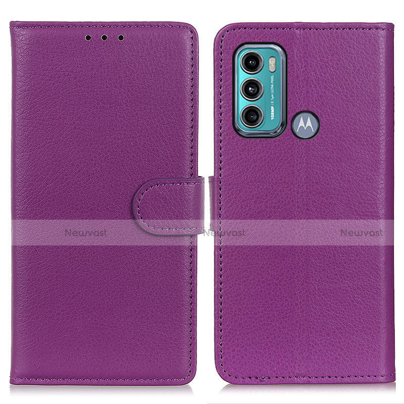 Leather Case Stands Flip Cover Holder A03D for Motorola Moto G60 Purple