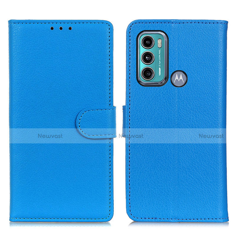 Leather Case Stands Flip Cover Holder A03D for Motorola Moto G60 Sky Blue