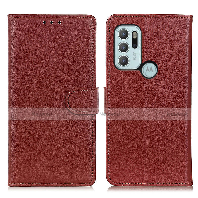 Leather Case Stands Flip Cover Holder A03D for Motorola Moto G60s Brown