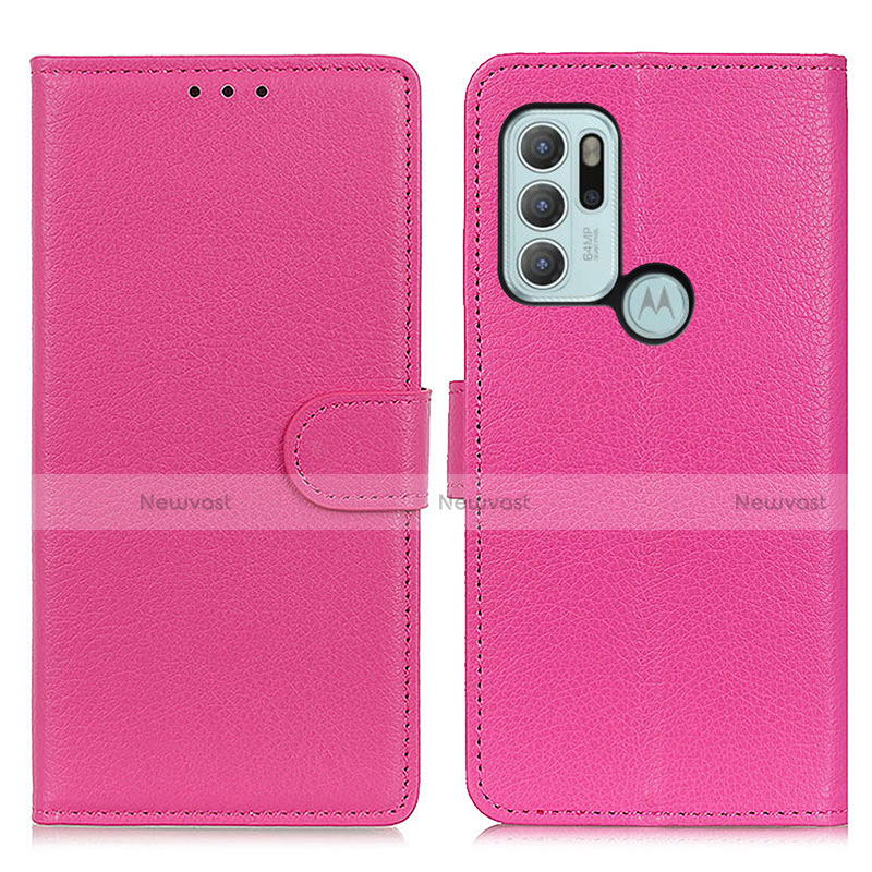 Leather Case Stands Flip Cover Holder A03D for Motorola Moto G60s Hot Pink