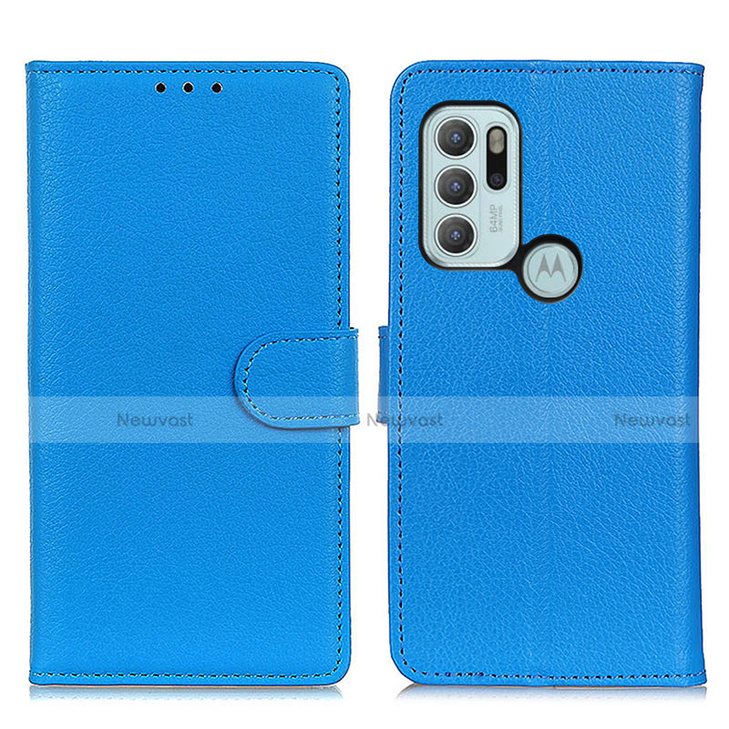 Leather Case Stands Flip Cover Holder A03D for Motorola Moto G60s Sky Blue