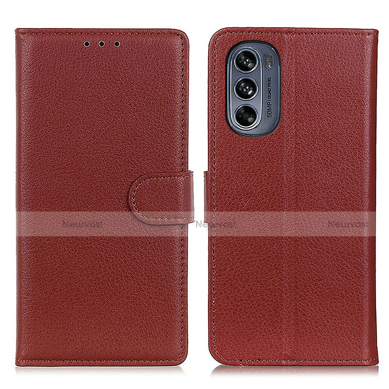 Leather Case Stands Flip Cover Holder A03D for Motorola Moto G62 5G Brown