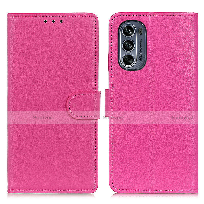 Leather Case Stands Flip Cover Holder A03D for Motorola Moto G62 5G Hot Pink