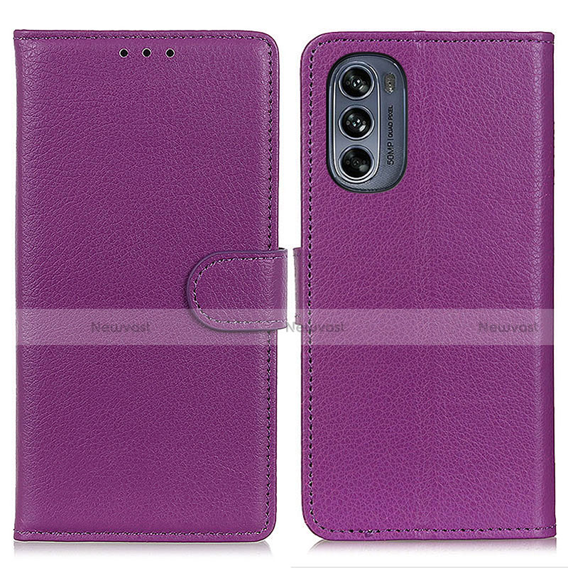 Leather Case Stands Flip Cover Holder A03D for Motorola Moto G62 5G Purple