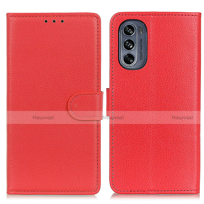 Leather Case Stands Flip Cover Holder A03D for Motorola Moto G62 5G Red