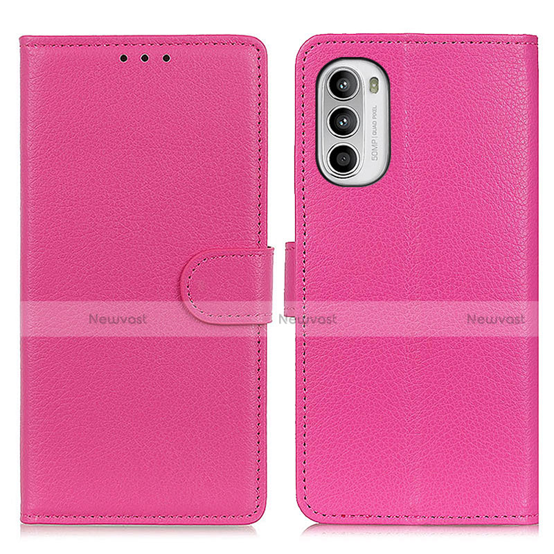 Leather Case Stands Flip Cover Holder A03D for Motorola Moto G71s 5G Hot Pink
