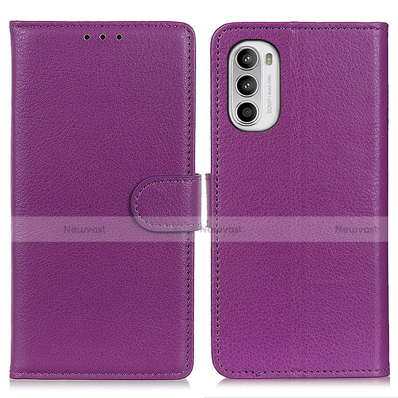 Leather Case Stands Flip Cover Holder A03D for Motorola Moto G71s 5G Purple