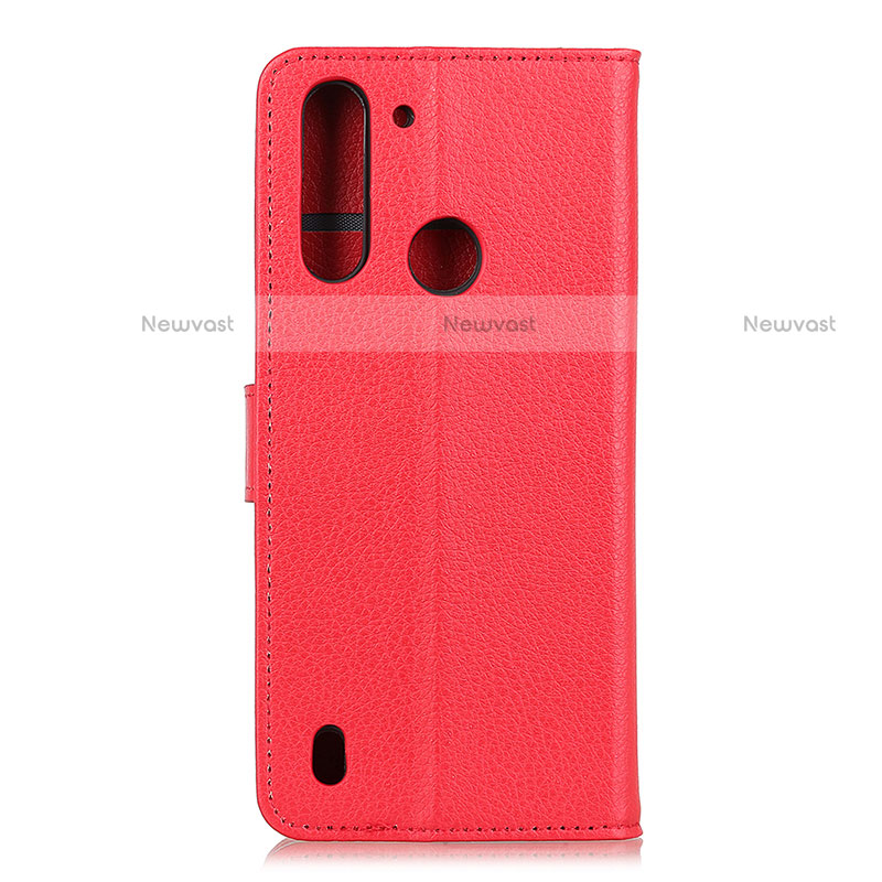 Leather Case Stands Flip Cover Holder A03D for Motorola Moto One Fusion Red