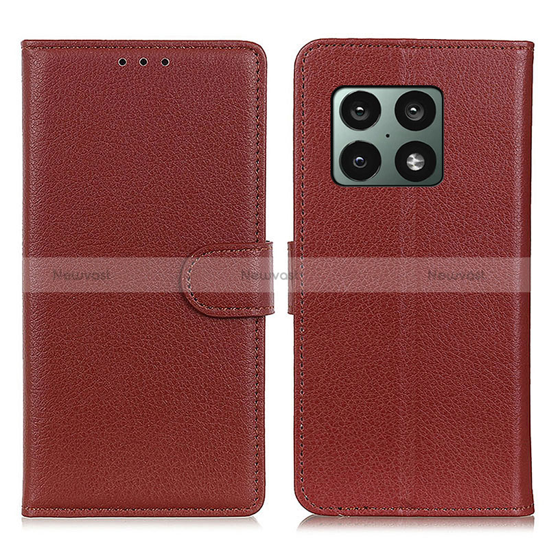 Leather Case Stands Flip Cover Holder A03D for OnePlus 10 Pro 5G Brown