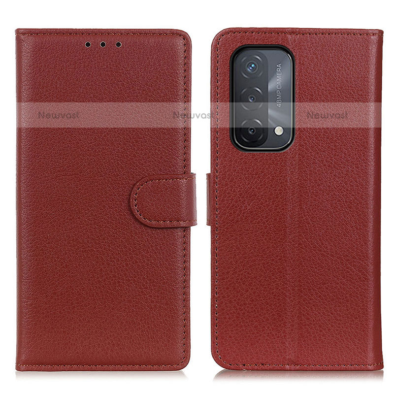 Leather Case Stands Flip Cover Holder A03D for OnePlus Nord N200 5G Brown