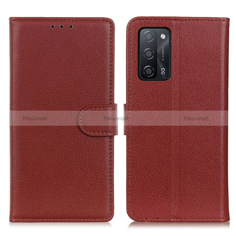 Leather Case Stands Flip Cover Holder A03D for Oppo A53s 5G Brown