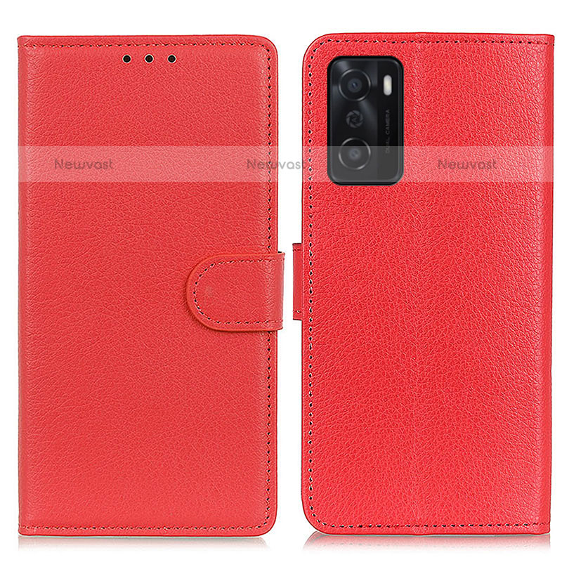 Leather Case Stands Flip Cover Holder A03D for Oppo A55S 5G Red