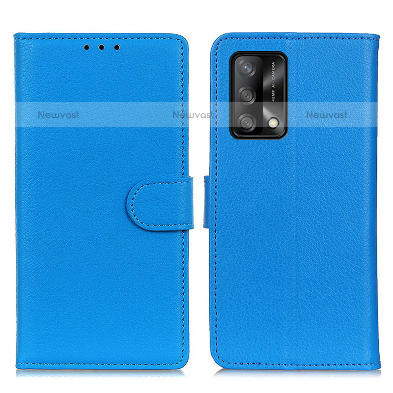 Leather Case Stands Flip Cover Holder A03D for Oppo A74 4G Sky Blue