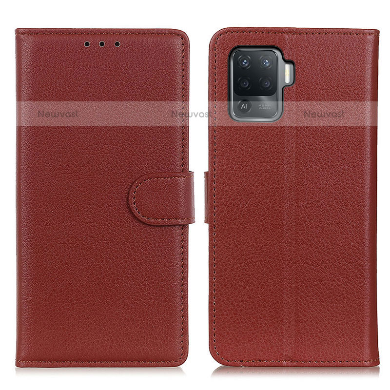 Leather Case Stands Flip Cover Holder A03D for Oppo A94 4G Brown