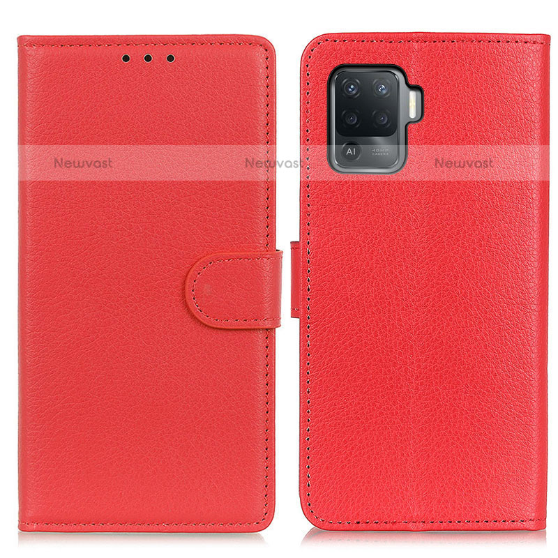 Leather Case Stands Flip Cover Holder A03D for Oppo A94 4G Red