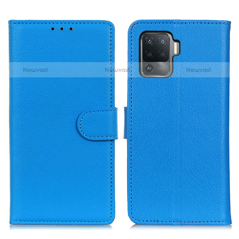 Leather Case Stands Flip Cover Holder A03D for Oppo A94 4G Sky Blue