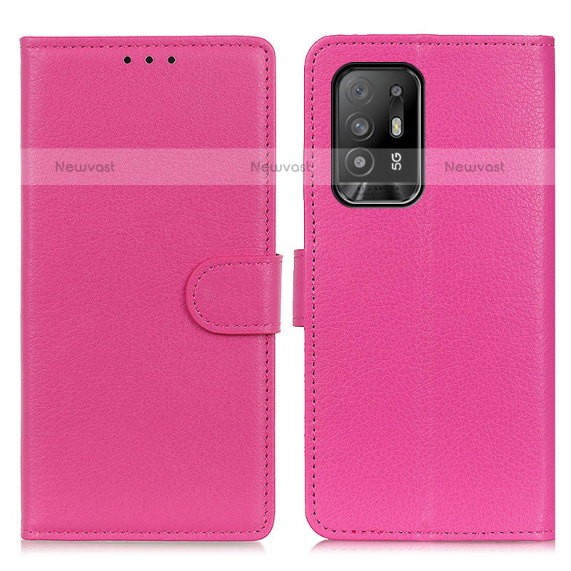 Leather Case Stands Flip Cover Holder A03D for Oppo A94 5G Hot Pink