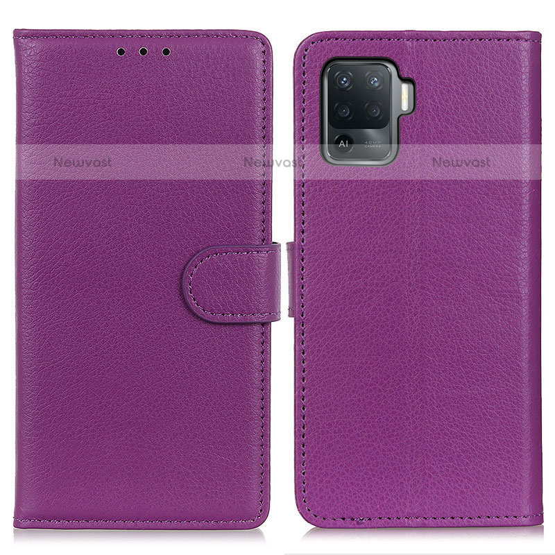 Leather Case Stands Flip Cover Holder A03D for Oppo F19 Pro Purple