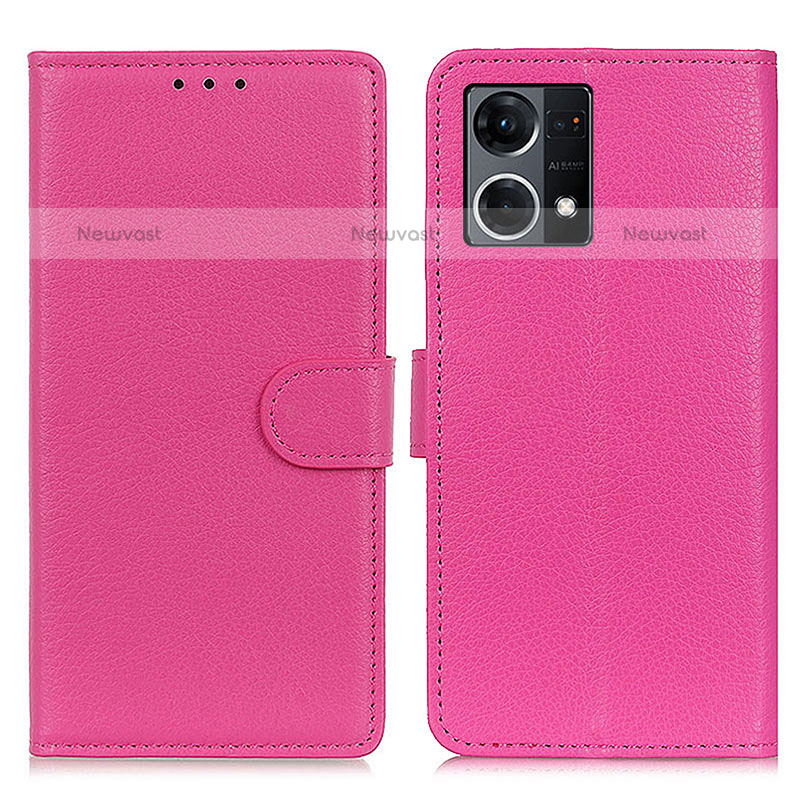Leather Case Stands Flip Cover Holder A03D for Oppo F21s Pro 4G Hot Pink