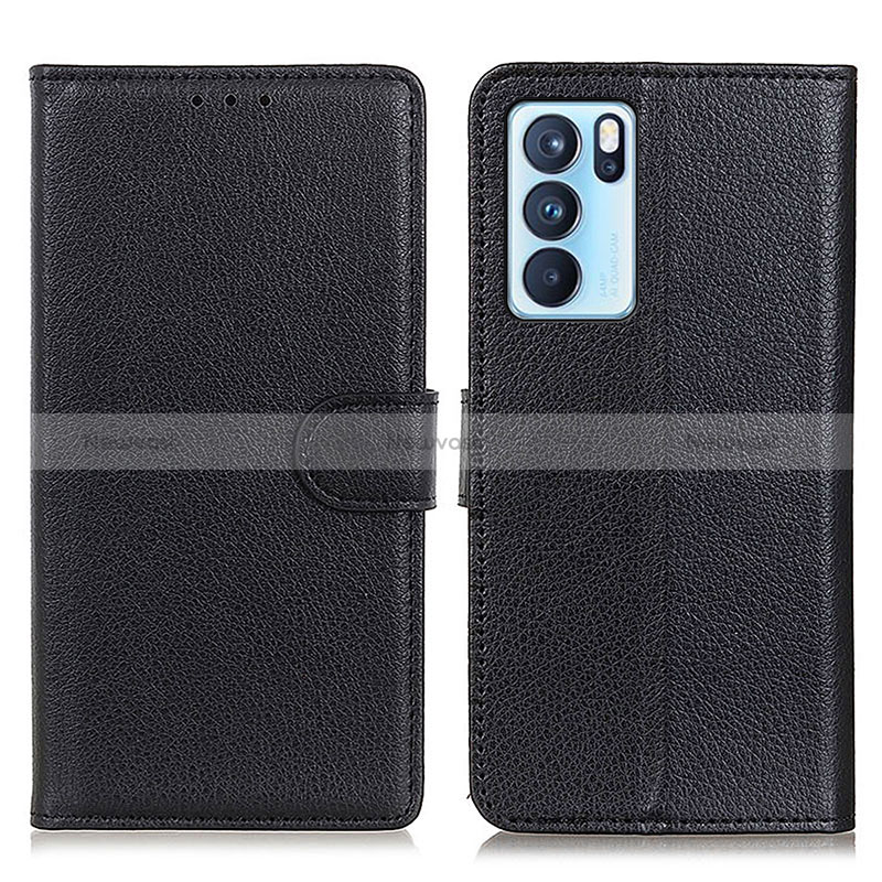 Leather Case Stands Flip Cover Holder A03D for Oppo Reno6 Pro 5G India Black