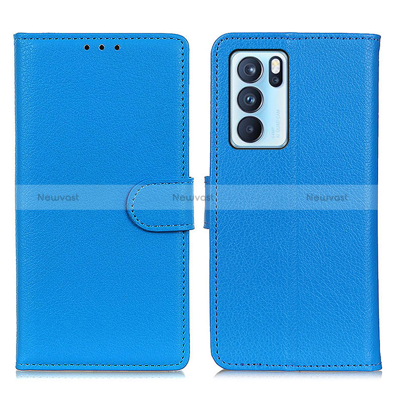 Leather Case Stands Flip Cover Holder A03D for Oppo Reno6 Pro 5G India Sky Blue