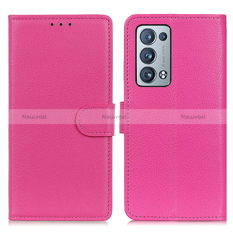 Leather Case Stands Flip Cover Holder A03D for Oppo Reno6 Pro+ Plus 5G Hot Pink