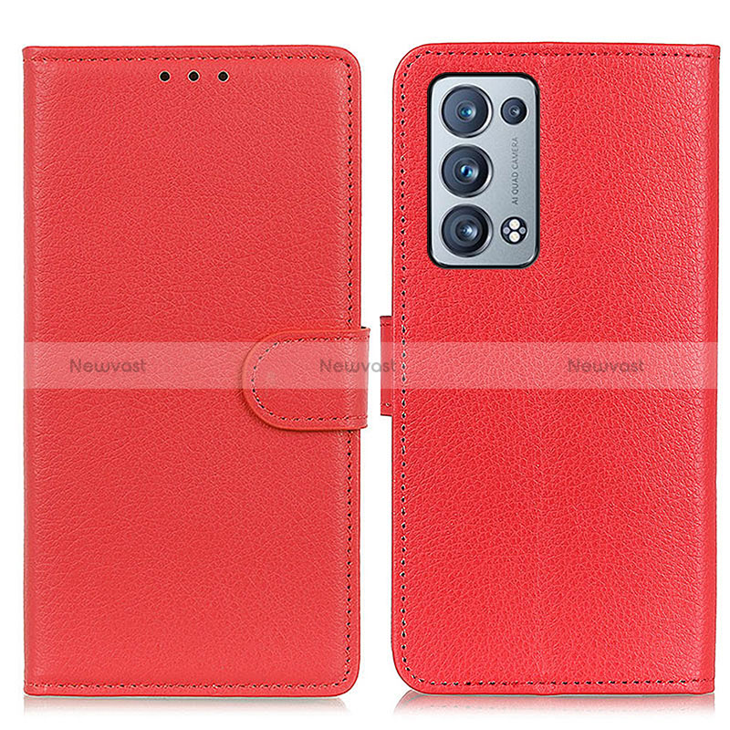 Leather Case Stands Flip Cover Holder A03D for Oppo Reno6 Pro+ Plus 5G Red