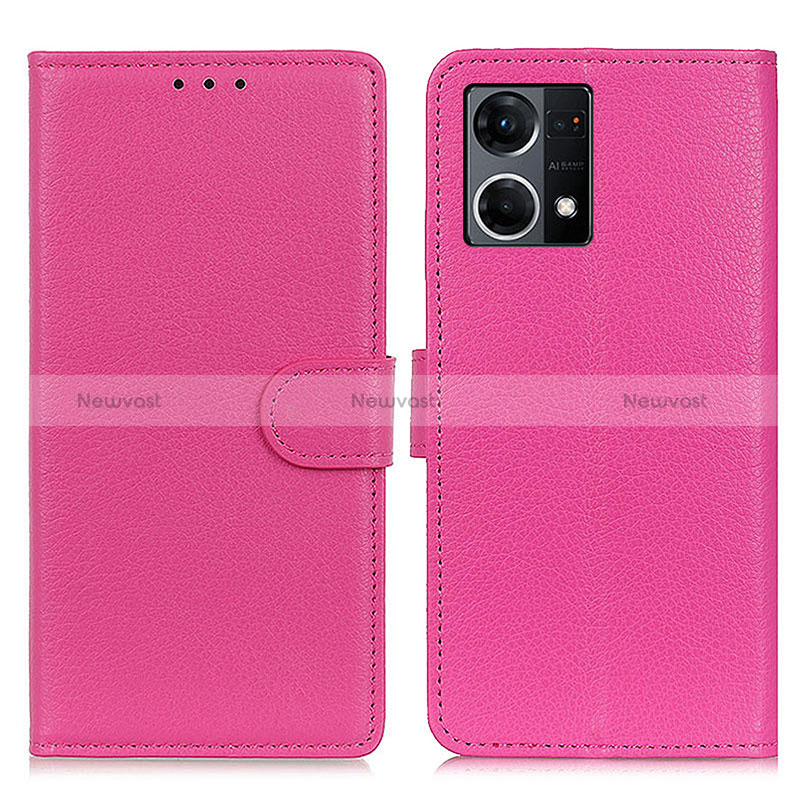 Leather Case Stands Flip Cover Holder A03D for Oppo Reno7 4G Hot Pink