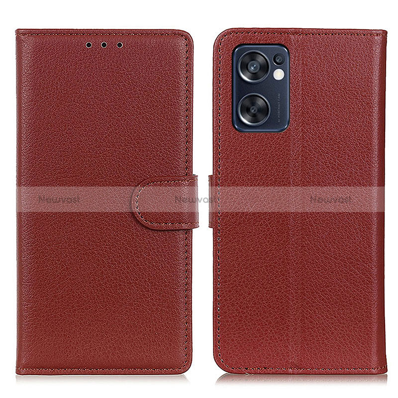 Leather Case Stands Flip Cover Holder A03D for Oppo Reno7 SE 5G Brown