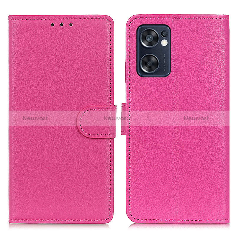 Leather Case Stands Flip Cover Holder A03D for Oppo Reno7 SE 5G Hot Pink