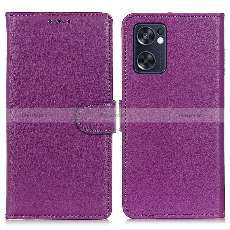 Leather Case Stands Flip Cover Holder A03D for Oppo Reno7 SE 5G Purple