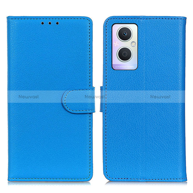 Leather Case Stands Flip Cover Holder A03D for Oppo Reno8 Lite 5G Sky Blue