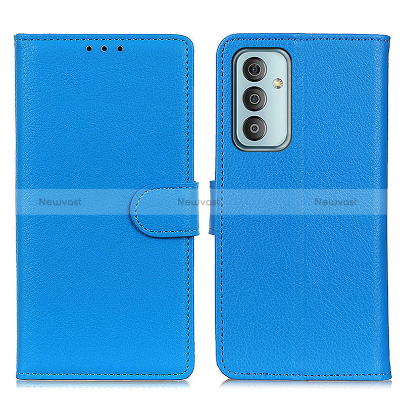 Leather Case Stands Flip Cover Holder A03D for Samsung Galaxy M23 5G Sky Blue