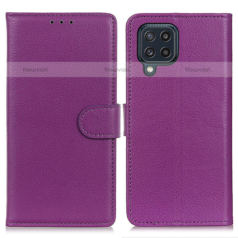 Leather Case Stands Flip Cover Holder A03D for Samsung Galaxy M32 4G Purple