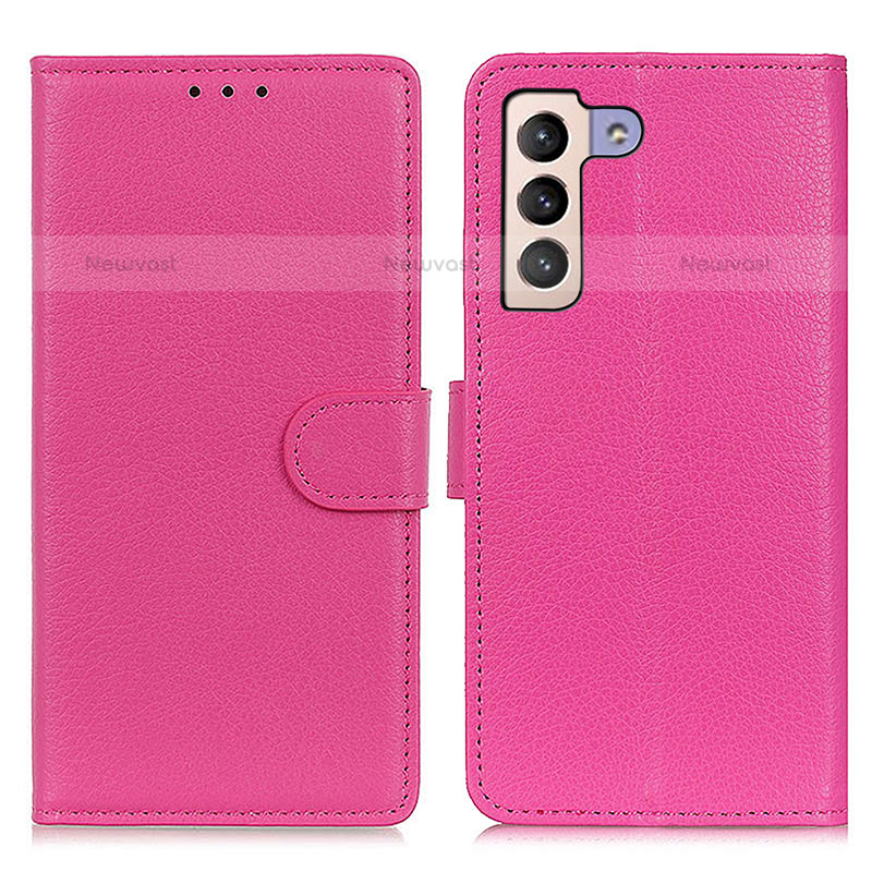 Leather Case Stands Flip Cover Holder A03D for Samsung Galaxy S22 5G Hot Pink