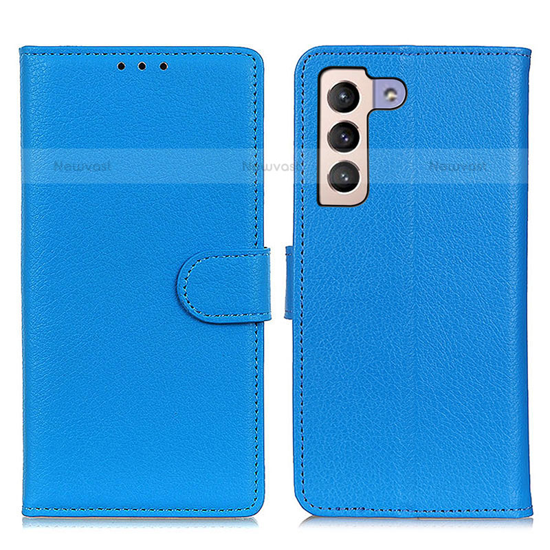 Leather Case Stands Flip Cover Holder A03D for Samsung Galaxy S22 5G Sky Blue