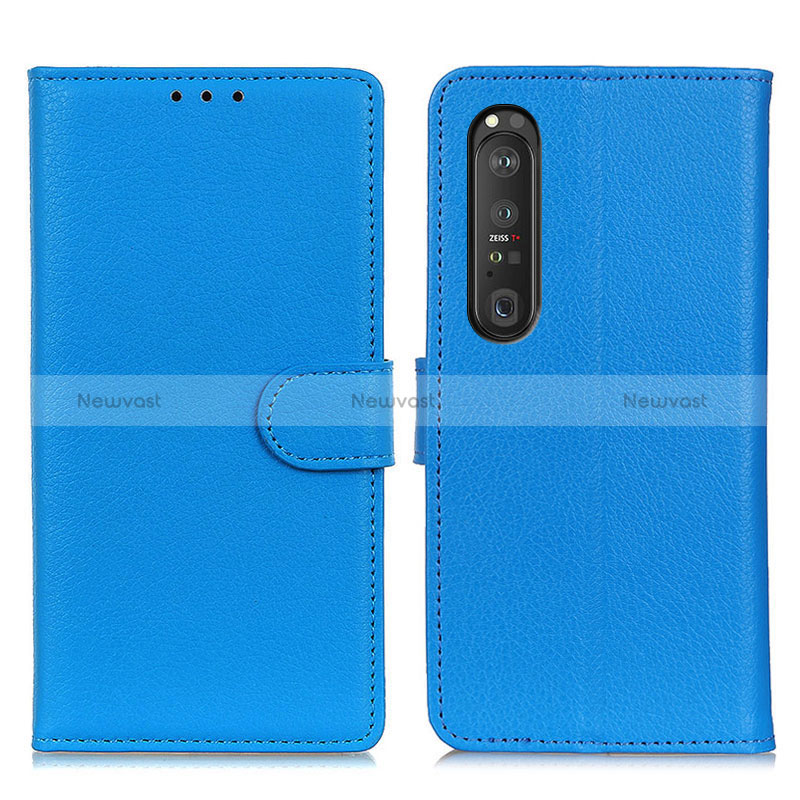 Leather Case Stands Flip Cover Holder A03D for Sony Xperia 1 III Sky Blue