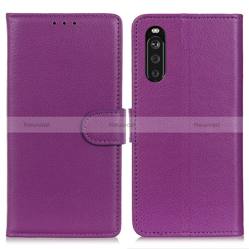 Leather Case Stands Flip Cover Holder A03D for Sony Xperia 10 III Purple