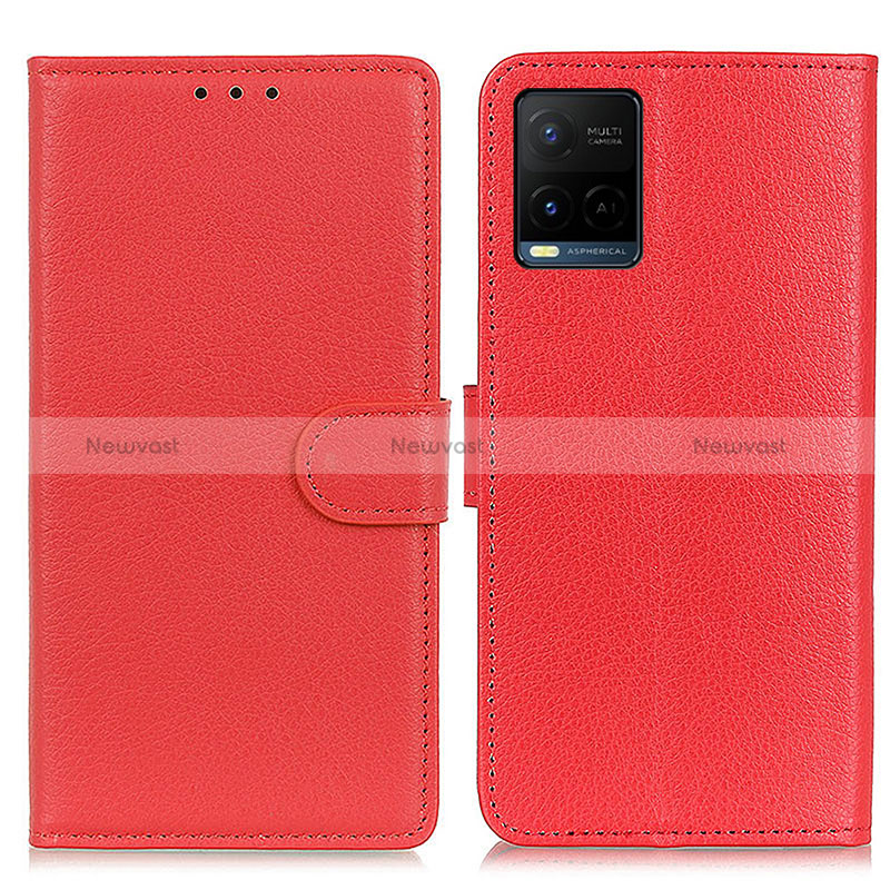 Leather Case Stands Flip Cover Holder A03D for Vivo Y21 Red