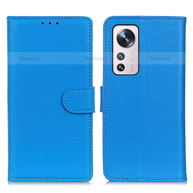 Leather Case Stands Flip Cover Holder A03D for Xiaomi Mi 12 Pro 5G Sky Blue