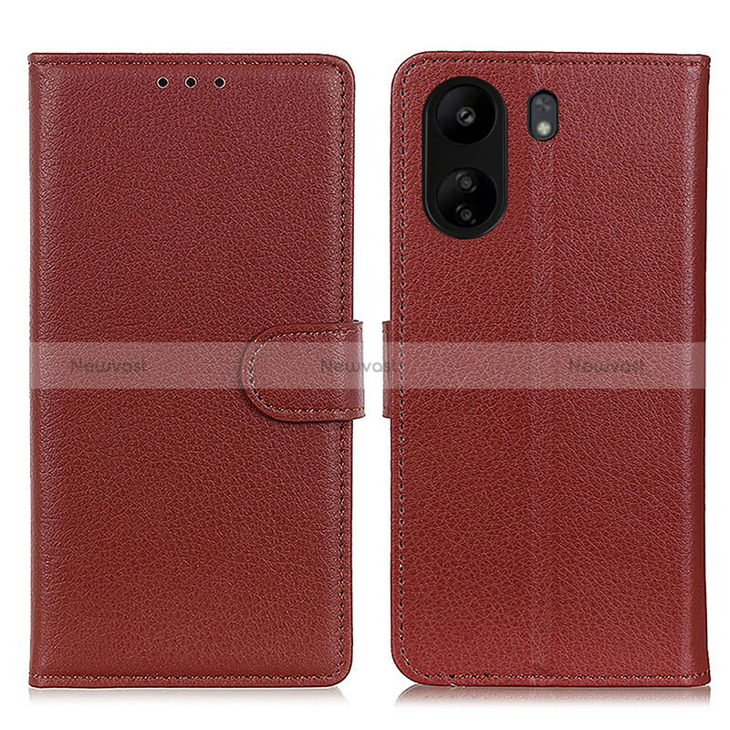 Leather Case Stands Flip Cover Holder A03D for Xiaomi Redmi 13C Brown