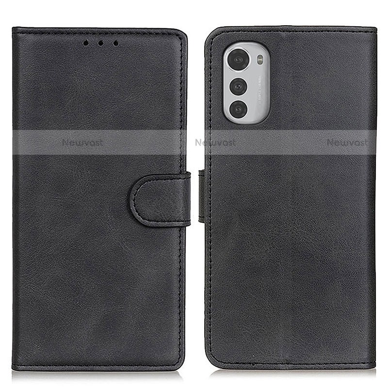 Leather Case Stands Flip Cover Holder A04D for Motorola Moto E32 Black