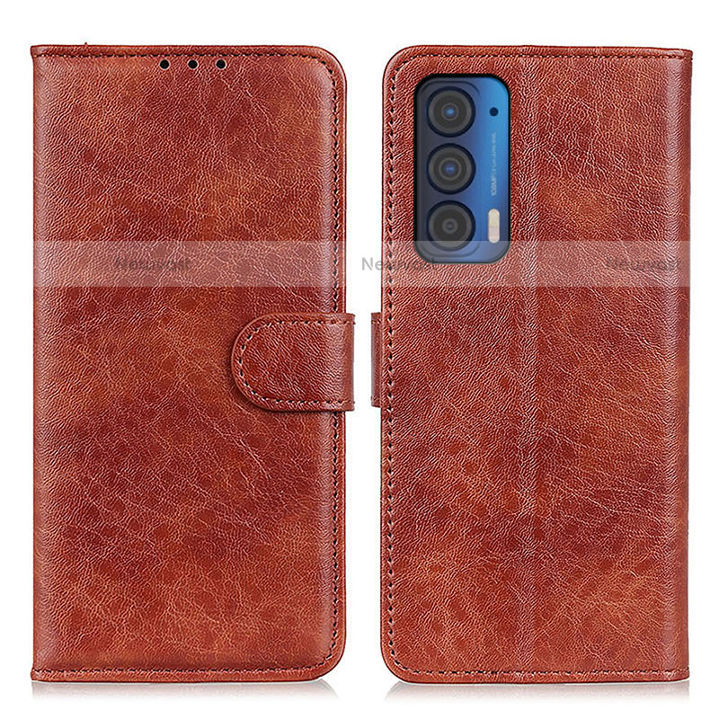 Leather Case Stands Flip Cover Holder A04D for Motorola Moto Edge (2021) 5G Brown